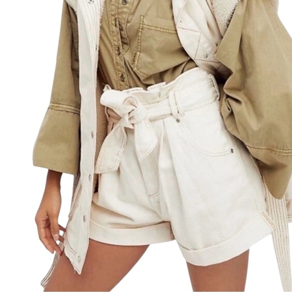 We The Free Pants - We the Free Denim Paper Bag Super High Waist Tie Cream Shorts Women’s Size XS
